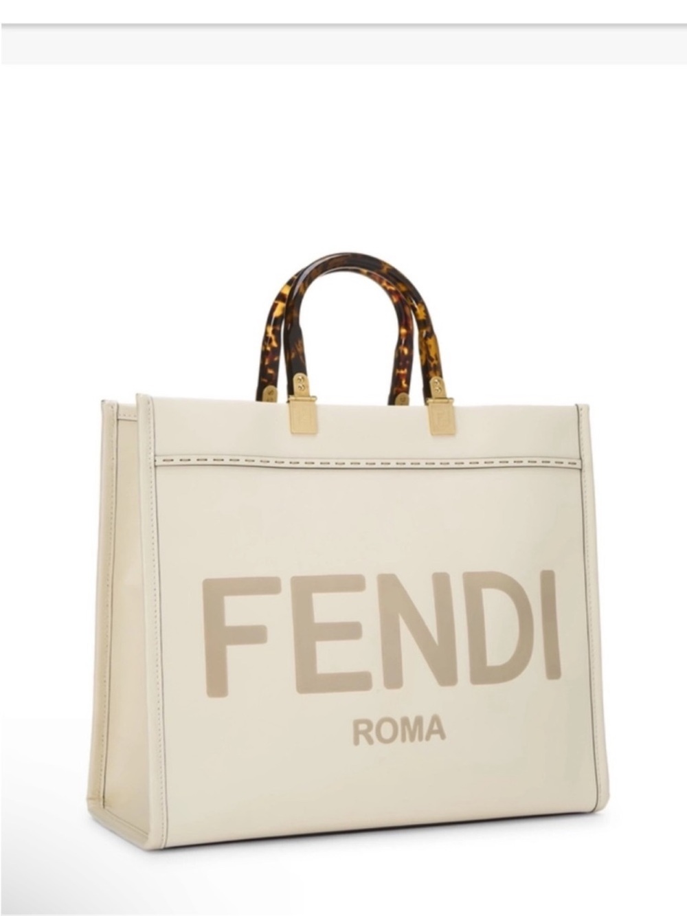 Fendi Cream Tote with Tortoiseshell Top Handles
